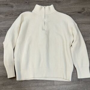 Cream Ribbed Half-Zip Sweater
